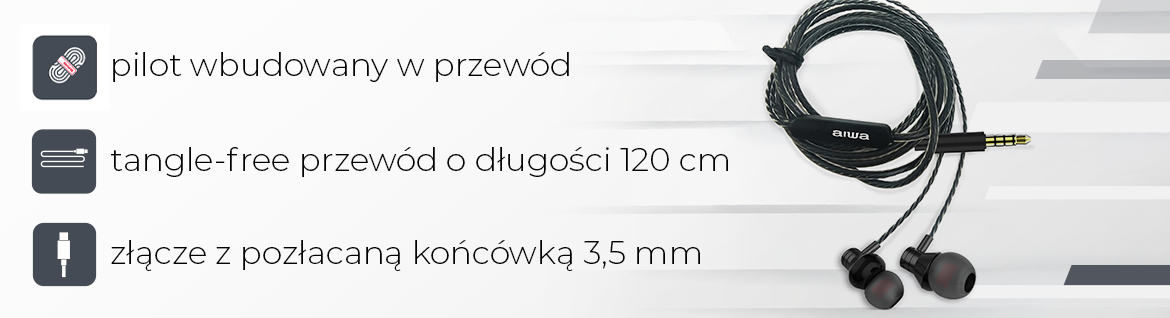 AIWA słuchawki dokanałowe ESTM-50BK przewodowe czarne 8435256897166