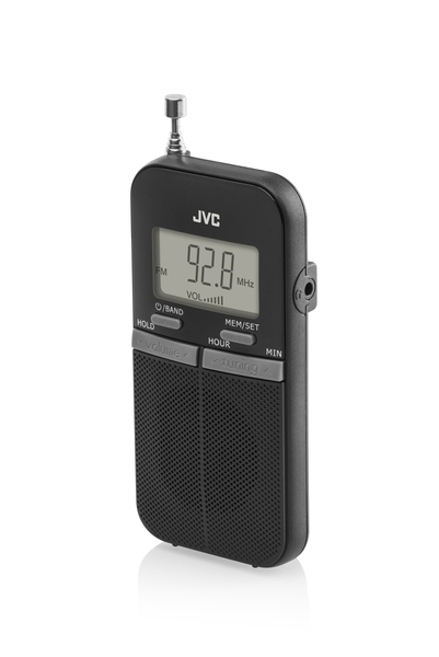 Przenośne radio JVC RA-E411B czarne ultralekkie 80g Tuner AM/FM