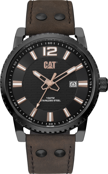 Zegarek stalowy CAT Utility 3H date - skórzany pasek